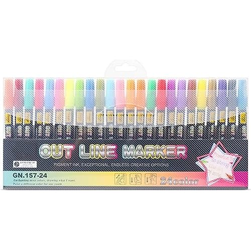 24PCS Doodle dazzlingly Markers,Super Squiggles Outline Markers, Outline Metallic Markers Double Line Pens Permanent Markers Pens for Art, Drawing, Greeting