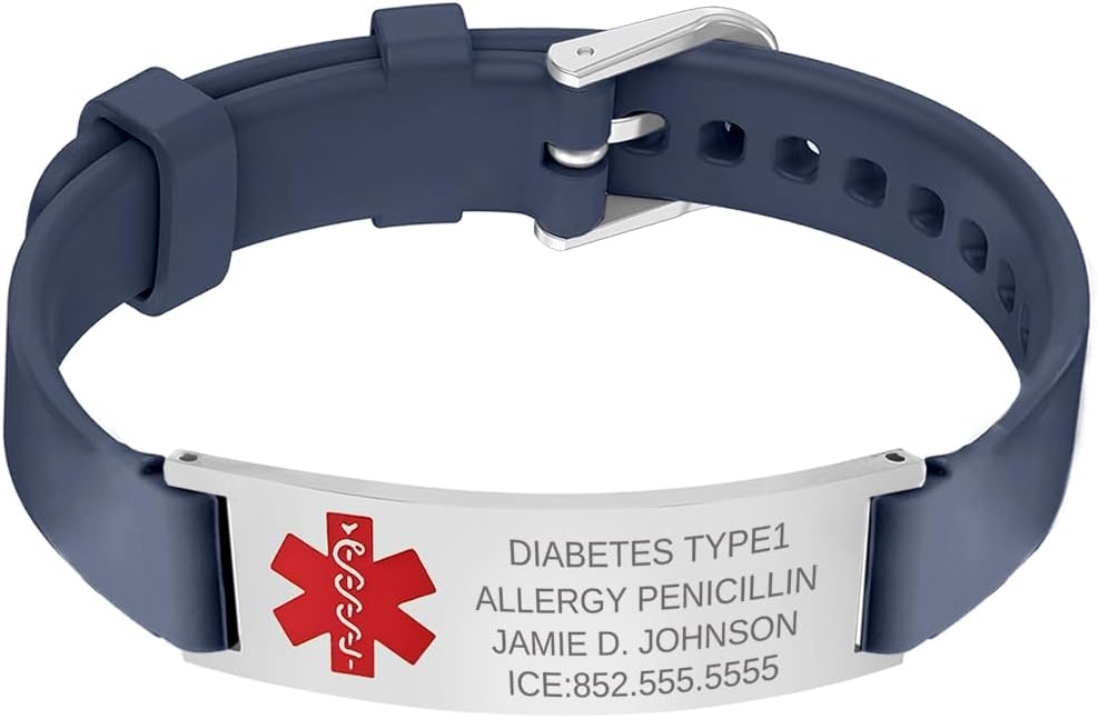 Personalized Medic Gifts, Custom Medical Alert ID Bracelet, Engraved Medical Emergency Bracelets, Stainless Steel Medical Bracelet, Silicone Medical Bracelet, Medic Jewelry, 6-7.5in
