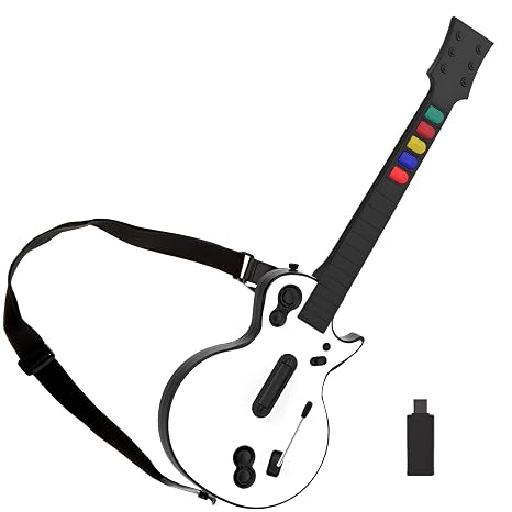 DOYO Wireless Guitar Hero Controller for PC and PS3, Guitar for Guitar Hero 3/4/5 and Rock Band 1/2 Games with Strap (5 Keys/White)