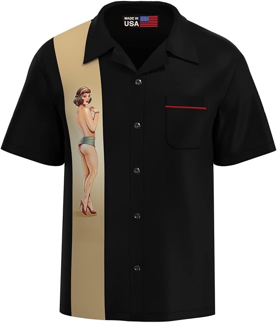 BeRetro Men's Bowling Retro Pin Up Shirt ~ USA Made ~ Calendar - 50's Rockabilly T-Shirt