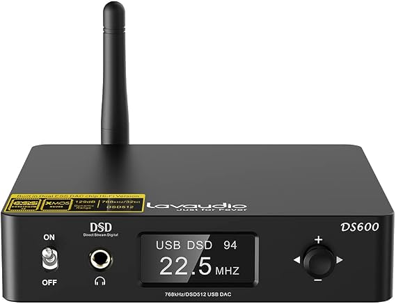 1Mii DS600 Audio DAC HiFi Bluetooth 5.0 Receiver LDAC& AptX HD, USB DAC for PC Headphone Amp 3.5mm, Dual ES9038Q2M XMOS DSD512 32Bit/768Khz, USB/Optical/Coaxial Input, RCA Out for Home Stereo