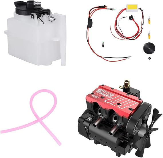 Engine ST-NF2 Mini Metal Engine Kit, Inline Double-Cylinder Four-Stroke Air-Cooled Nitro Interal Combustion Engine, F-Type Electric Plug, Fuel Tank, Oil Pipe, Ignition Power Module