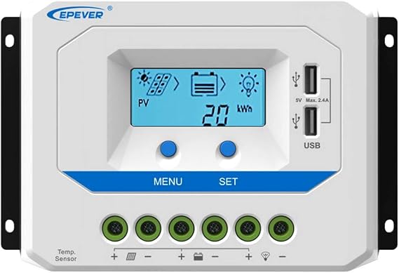 EPEVER 10A Solar Charge Controller 12V/24V Auto Working PWM Solar Panel Charge Regulator with LCD Display and Powerful Dual USB Output