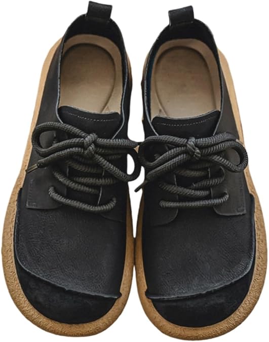 Men's Low-top lace-up Casual Leather Shoes with Round Toe and Flat Sole, Lightweight and Soft. Suitable for Daily wear, Outdoor Walking or Casual Outfits.