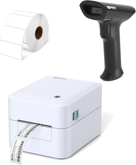 iDPRT Thermal Label Printer SP320E with 1D 2D Barcode Scanner 1358 with 2.28 1.18 White Colors Thermal Labels (58mm30mm) of 1 Roll - 1000PCS