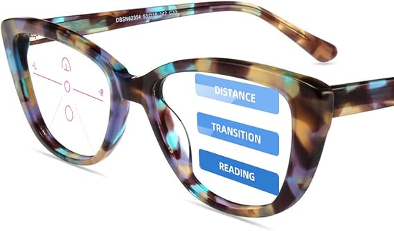 Firmoo Progressive Multifocal Cateye Blue Light Blocking Reading Glasses 1.0 for Women Men, Computer Anti Eyestrain Readers Eyeglasses, Progressive Lens-pattern (DBSN62354A)