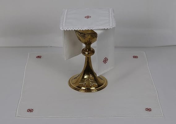 Catholic Altar Linens Set with Cross Design (Pall, Purificator, Corporal, Towel)