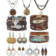 Tondiamo 12Pcs Boho Jewelry Set for Women Bohemian Western Jewelry Set with Long Pendant Necklace Dangle Earrings and Stackable Bangle Bracelets Accessories for Women Friendship Gift