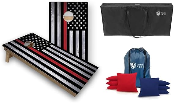 Tournament Grade Tailgating Pros Regulation Cornhole Boards Flag Set - Includes 8 Bean Bags, Carrying Cases, and 4'x2' Corn Hole Toss Game