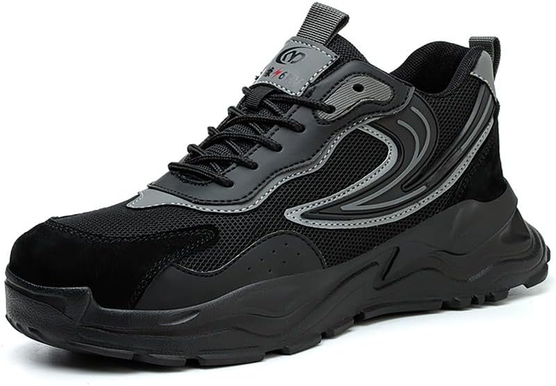 AONEGOLD Steel Toe Shoes for Men Women Lightweight Safety Puncture Wide Width Sneakers Comfortable Composite Toe Slip-On Utility Industrial Black Construction Footwear