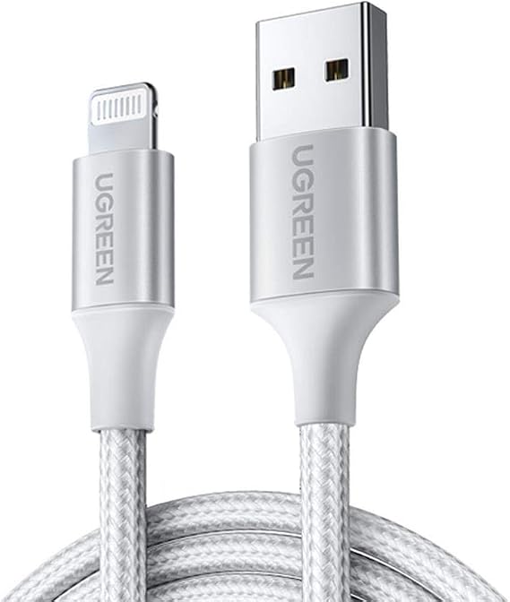 Ugreen Lightning iPhone Örgülü Data ve Şarj Kablosu Beyaz 1 Metre