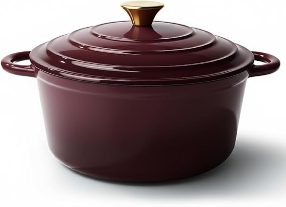 Vintage Style 6 Quart Dutch Oven Pot with Lid, Non Stick Enameled Cast Iron Dutch Oven for Bread Baking, Heavy-Duty, Oven Safe Ceramic Cookware Up to 500F for Baking, Braising, Stews, Roasting, Fig