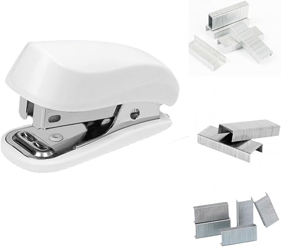 White Color Mini Stapler with Staples,Small Cute Stapler for Desk,Gift for Student or Office Use (White)