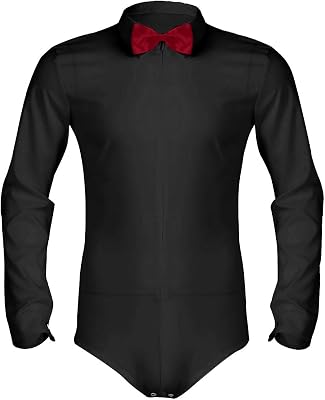 FEESHOW Mens Long Sleeve Zipper Modern Dance Shirt One-Piece Romper Bodysuit