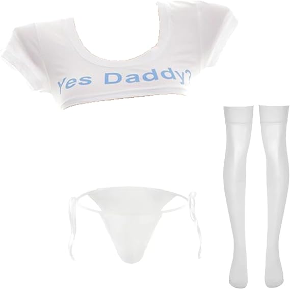 Women Yes Daddy Lingerie Set Japanese Crop Top and Panty Underwear with Stocking