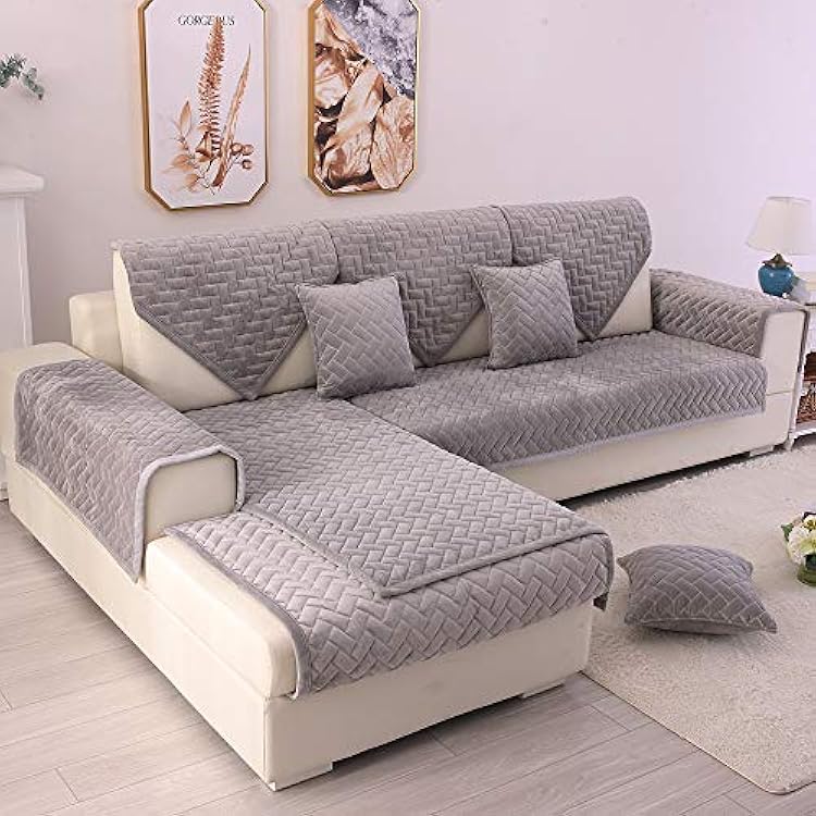 TEWENE Sectional Sofa Couch Covers Anti-Slip Sofa Slipcover for Dogs Cats Pet Love Seat Armrest Backrest Cover Light Grey 28x28 Only 2 PiecesNot All Set