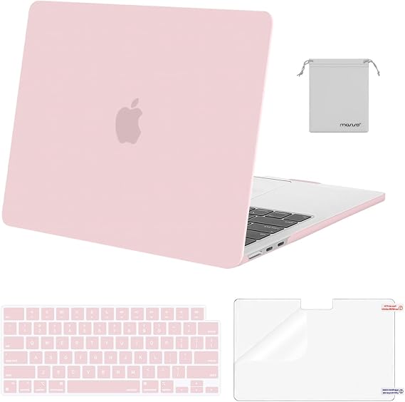 MOSISO Compatible with MacBook Air 13 inch Case M5 2026 M4 M3 M2 2025-2022 | A3449 A3240 A3113 A2681, Hard Shell&Keyboard Cover&Screen Film&Pouch for MacBook Air 13.6 inch Case, Baby Pink