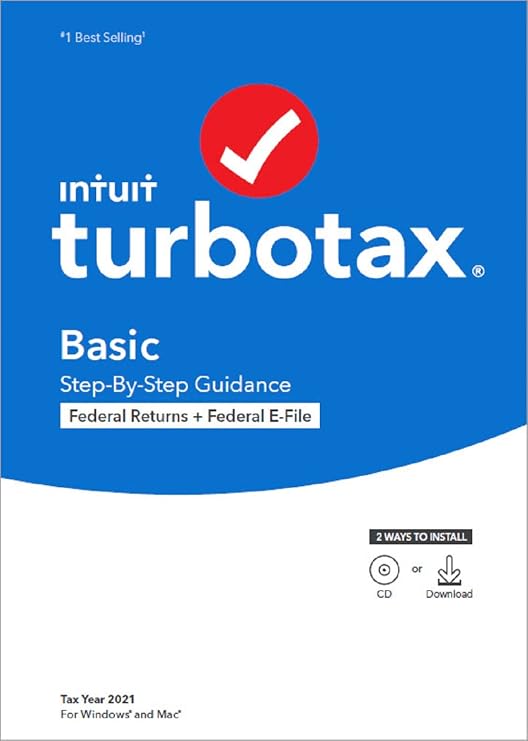 TurboTax Basic 2021 Tax Software, Federal Tax Return Only with E-file [PC/Mac Disc]