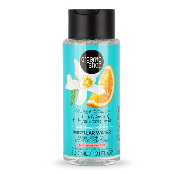 Organic Shop Micellar Water with Hyaluronic Acid & Vitamin C, Pure No-Rinse, Natural Hydrating Facial Cleanser - Organic Makeup Remover, For All Skin Types, Vegan, Cruelty Free. 300 ml