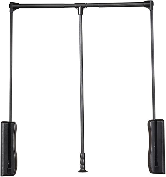 LDIW Side Mounted Pull Down Closet Rod Heavy Duty Adjustable 21-47 Inch Wardrobe Lift Collapsible Closet Rod Retractable Cabinet Rail Lifter Hanger Organizer Storage System,Black,660to890mm