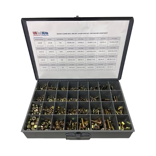 USBoltKits Grade 8 Coarse Thread Bolt, Hex Nut, Nylon Lock Nut, and Washer Assortment Yellow Zinc Plated- 1033 Pieces