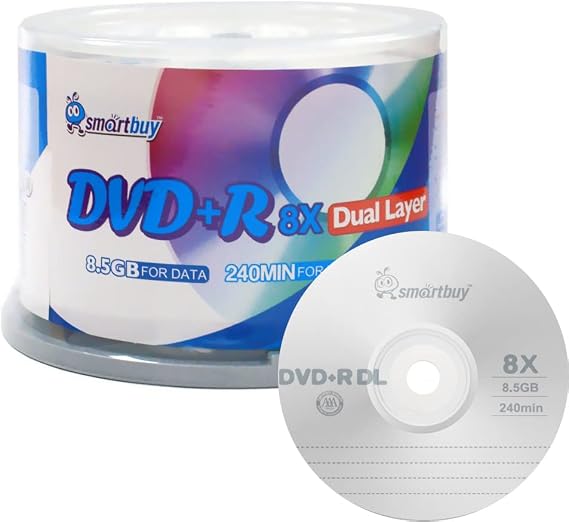 Smartbuy 8.5gb/240min 8X DVD+R DL Double Layer Logo Blank Disc (50-Disc)
