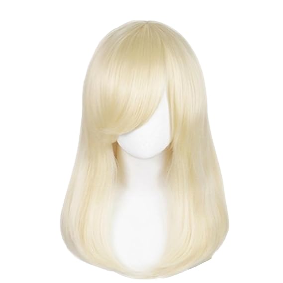 COSPLAZA 20 Inches Beige Long Yaki Straight Wig with Bangs Natural Wavy Kinky Straight Thick Cosplay Costume Wigs for Women