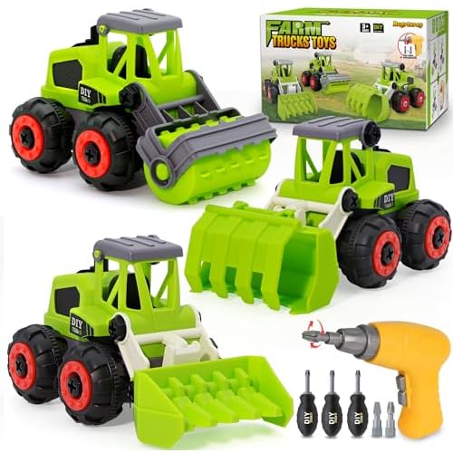 Take Apart Farm Trucks Toys for Kids Boys, DIY STEM Building Construction Toys with Electric Drill & Color Box, Gift for Boys Girls Toddlers Birthday