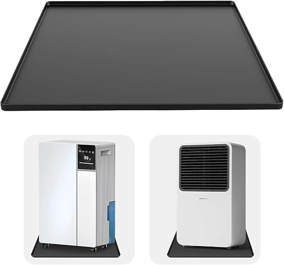 Dehumidifier Drip Mat-23.6'' x 19.7'' x 0.78'' Silicone Humidifier Drip Tray,Non-Slip,Spill-Proof,Water proof Dehumidifier Drip Pan, Ideal for Portable Air Conditioner,Ice Maker,Water Cooler-Black