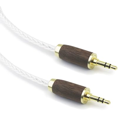 NewFantasia 3.5mm Male to Male Stereo Audio Cable 8 Cores 6N OCC Copper Single Crystal Silver Plated Wire Walnut Wood Shell AUX Cord for Headphones Car Home Stereos Speaker Smartphone 1.5m/4.9ft