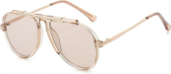 EYLRIM Oversized Retro Aviator Sunglasses for Women Men 70s Trendy Gold Metal Sun Glasses Pilot Shades