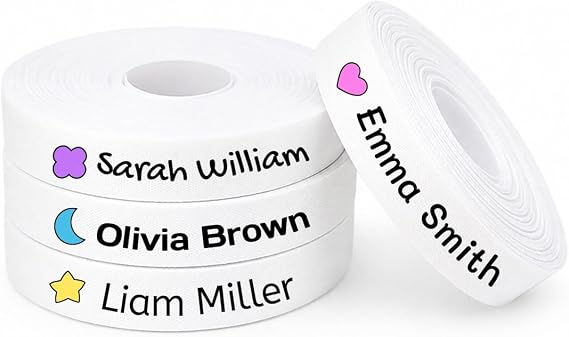 200 Personalised Iron-On Name Labels for Clothes. Shapes Icons, Washable Fabric Labels for School, Nursery, Care Home & Hospital