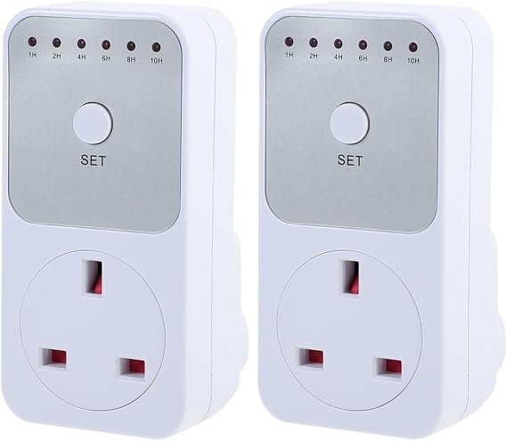 Gadpiparty Uk Plug-in Mechanical Countdown Timer Switch 2 Pack Adjustable 1-10 Hour Auto Shut off for Household Appliances Fans Lights Energy Control