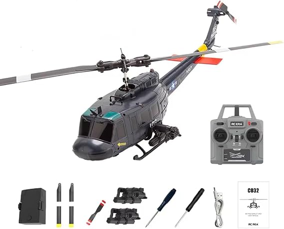 UH-1 Huey RC Helicopter, 1/48 2.4G 6CH Flybarless RC Helicopter Model with Optical Flow Positioning, Outdoor Airplane for Beginner (RTF Version)