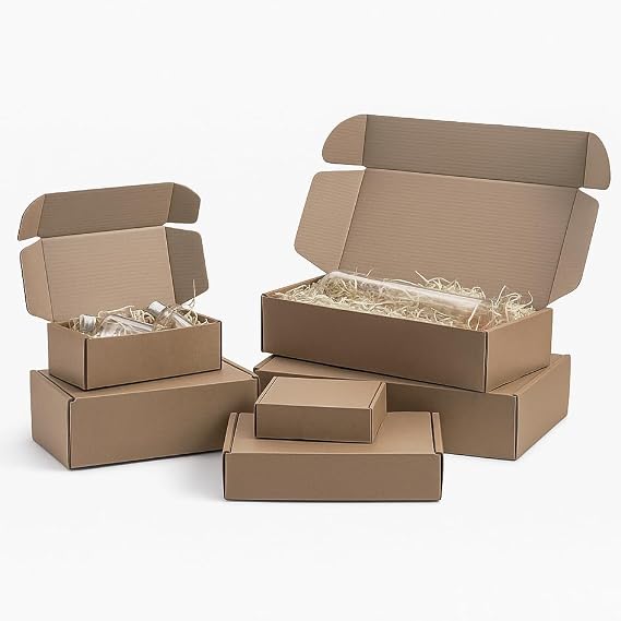 Brown Postal Boxes x 50 – Strong Cardboard Mailing Boxes for Shipping, Packing & Storage – Corrugated Cartons Packaging Supplies (158x158x72mm)