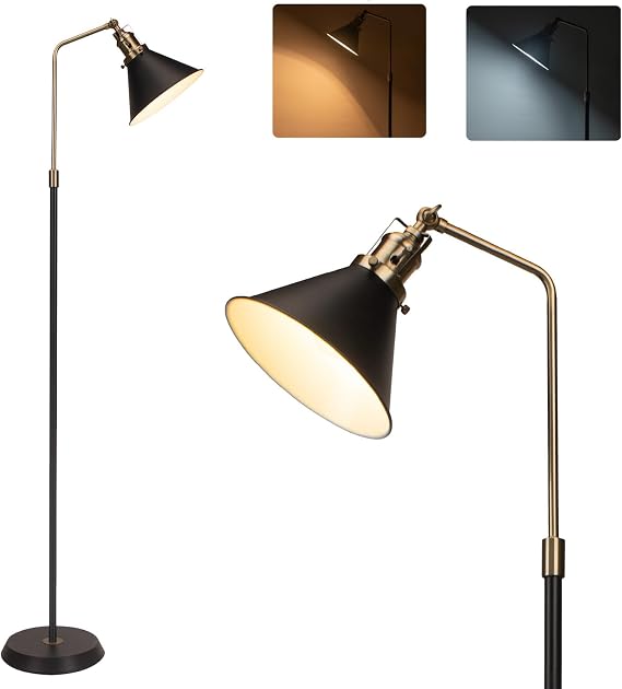 Industrial Floor Lamp, 58'' Black Floor Lamp Design, Adjustable Head Vintage Metal Standing, Tall Simple Corner Lamp, Floor Lamps for Living Room, Bedroom, Office, Couch [Energy Class E]