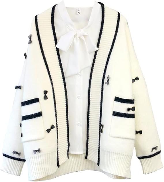 Women's Japan Cute Cardigan Sweater Kawaii JK Uniform Open Front Cardigan with Buttons Aesthetic Long Sleeve Loose Jacket