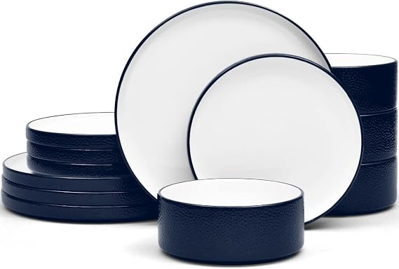 Noritake ColorTex Stone Navy 12-Piece Dinnerware Set, Service for 4