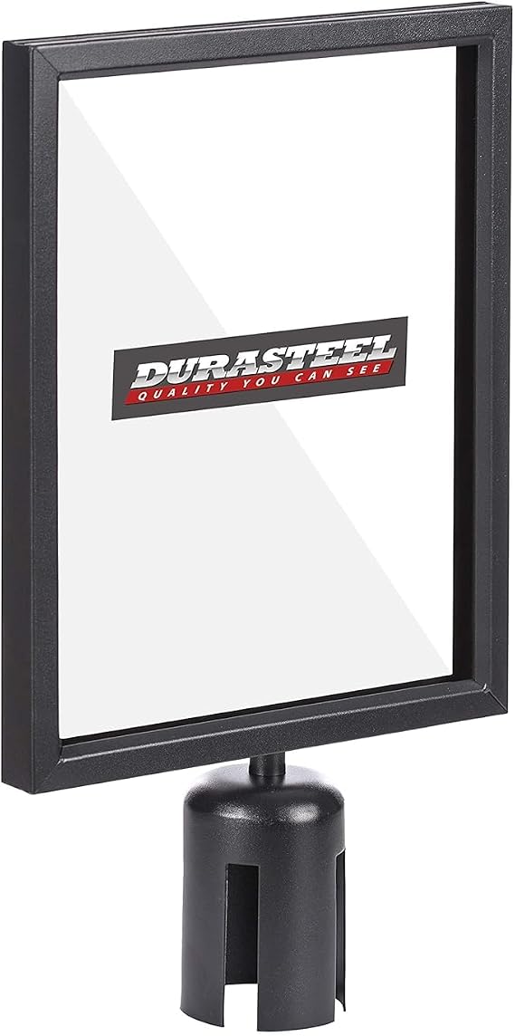 DuraSteel Stanchion Sign Holder 8.5" x 11" Paper Size - Double Sided Portrait Display w/Plexiglass Cover - Black Stanchions Crowd Control Metal Outdoor Sign Holder Stand - NOT Fit US Weight Stantions