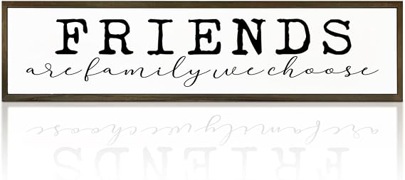 Friendship Wood Sign, Modern Farmhouse Wall Decor, Decorative Wooden Table Signs, Home Party Decor, Friend Gift, Friends are Family We Choose Sign, Long Wooden Box Signs 17.8x4x1.2 inches