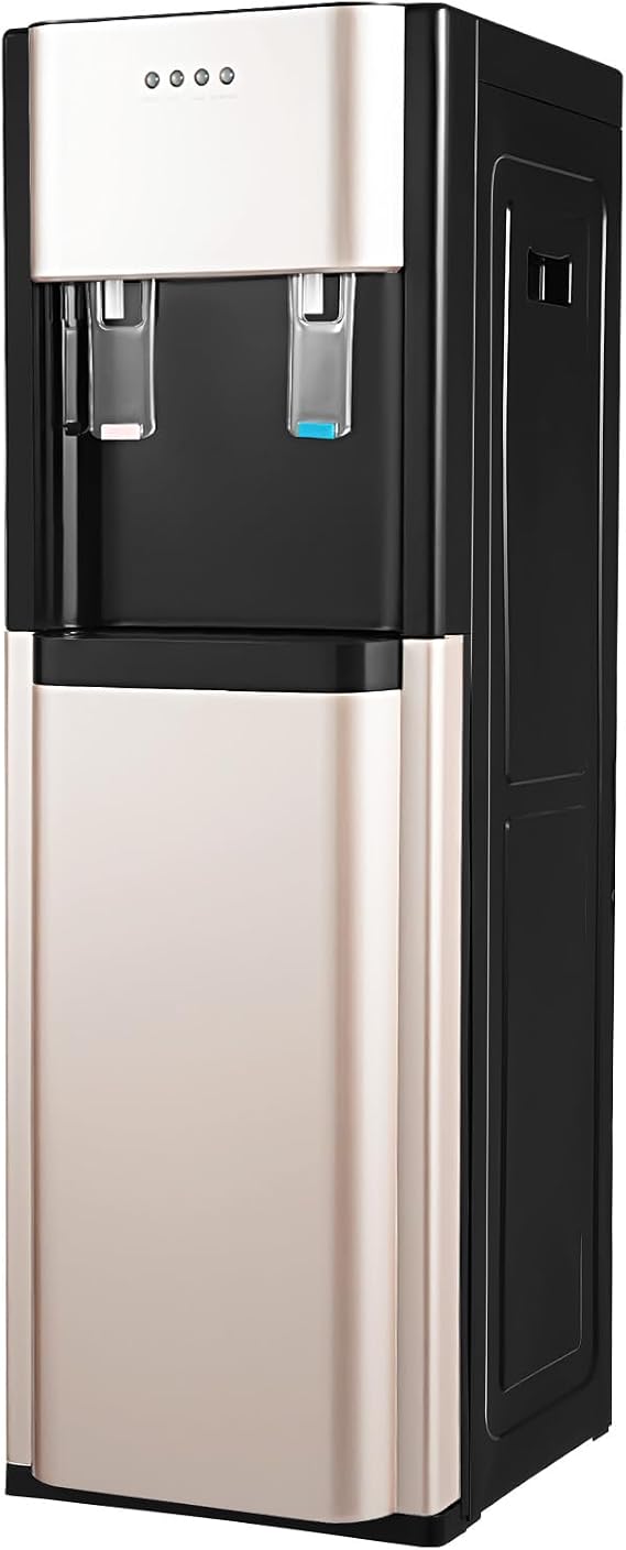 Bottom Loading Water Dispenser 110V Standing Hot and Cold Water Cooler 5Gal Capacity for Home, Office, Energy Efficient Floor Water Dispenser with Child Safety Lock (Gold)