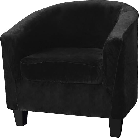 Chair is Not Included, Cover Only ,2 Pieces Velvet Tub Chair Covers with Cushion Cover, Removable Stretch Club Chair Slipcover for IKEA Tullsta, Armchair Furniture Protector for Living Room (Black)