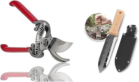Corona BP 3180D Forged Classic Bypass Pruner with 1 Inch Cutting Capacity, 1", Red & NISAKU NJP650 The Original Hori Hori Namibagata Japanese Stainless Steel Weeding Knife, 7.25-Inch Blade