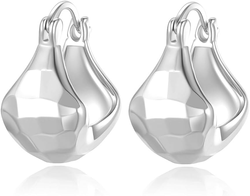 Chunky Hoop Earrings for Women | Dainty Huggie Lightweight Hoop Stud Dangle Earrings for Women | Gold / White Gold Plated Lightweight Hoop Dangling Earrings High Polished Statement Jewelry Birthday Gift for Women and Teen Girls