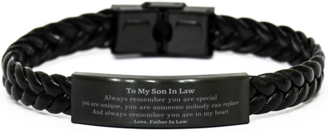 Meaningful Son In Law Graduation Birthday Gifts from Father In Law, Braided Leather Bracelet Christmas for Men Women Son In Law Always remember you are special you are unique you are someone nobo
