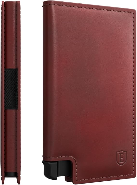 Ekster Parliament Pop Up Minimalist Wallet for Men - Merlot Red