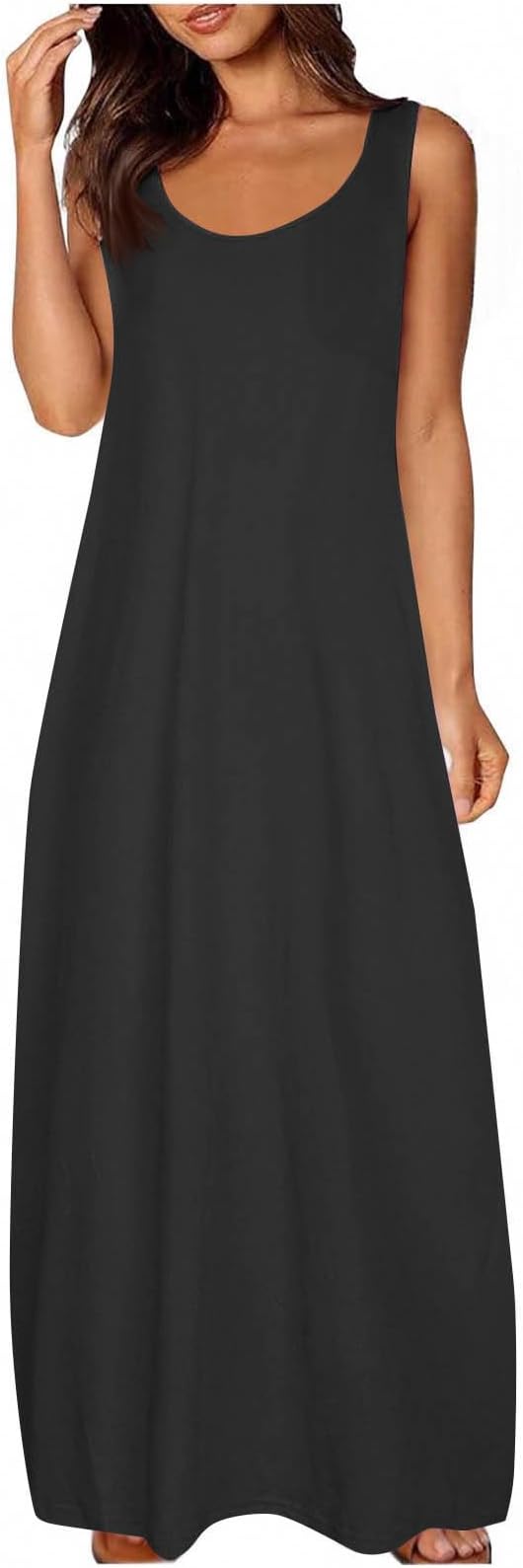 Tank Dresses for Women Casual Summer Scoop Neck Sleeveless Maxi Dress Ladies Loose Plain Long Beach Vacation Sundress