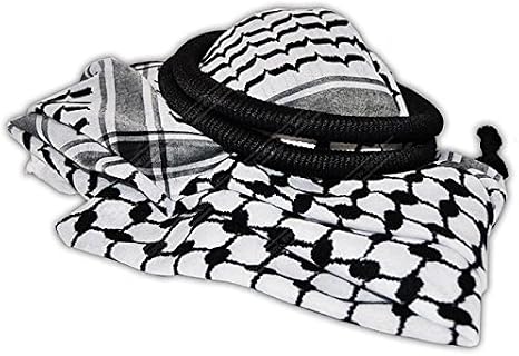 Black & White Middle Eastern Arab Kafiya Keffiyeh with Aqel Rope