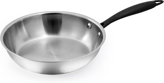 GrandTies Full-Clad Tri-Ply Stainless Steel Frying Pan Induction Cookware 10 Inch Stainless Steel Skillet, Marquina Black Metal Handles Kitchen Cooking Pan, Dishwasher and Oven Safe Pots and Pans