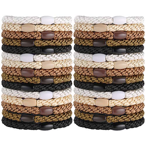 Hair Ties for Women Girls, Funtopia 30 Pcs Elastics Hair Bands Ponytail Holders for Thick Hair, No Damage No Crease Hair Elastics BlackBrownWhiteBeigeCoffee